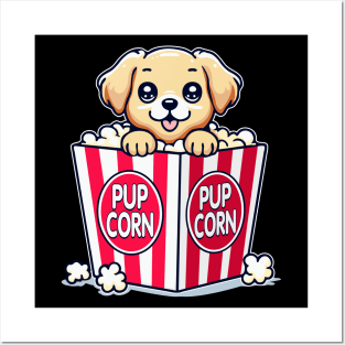 Pupcorn Cute Puppy Popcorn Funny Pun Posters and Art